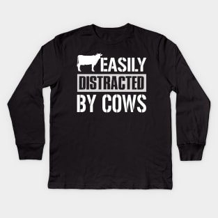 Easily Distracted By Cows Kids Long Sleeve T-Shirt